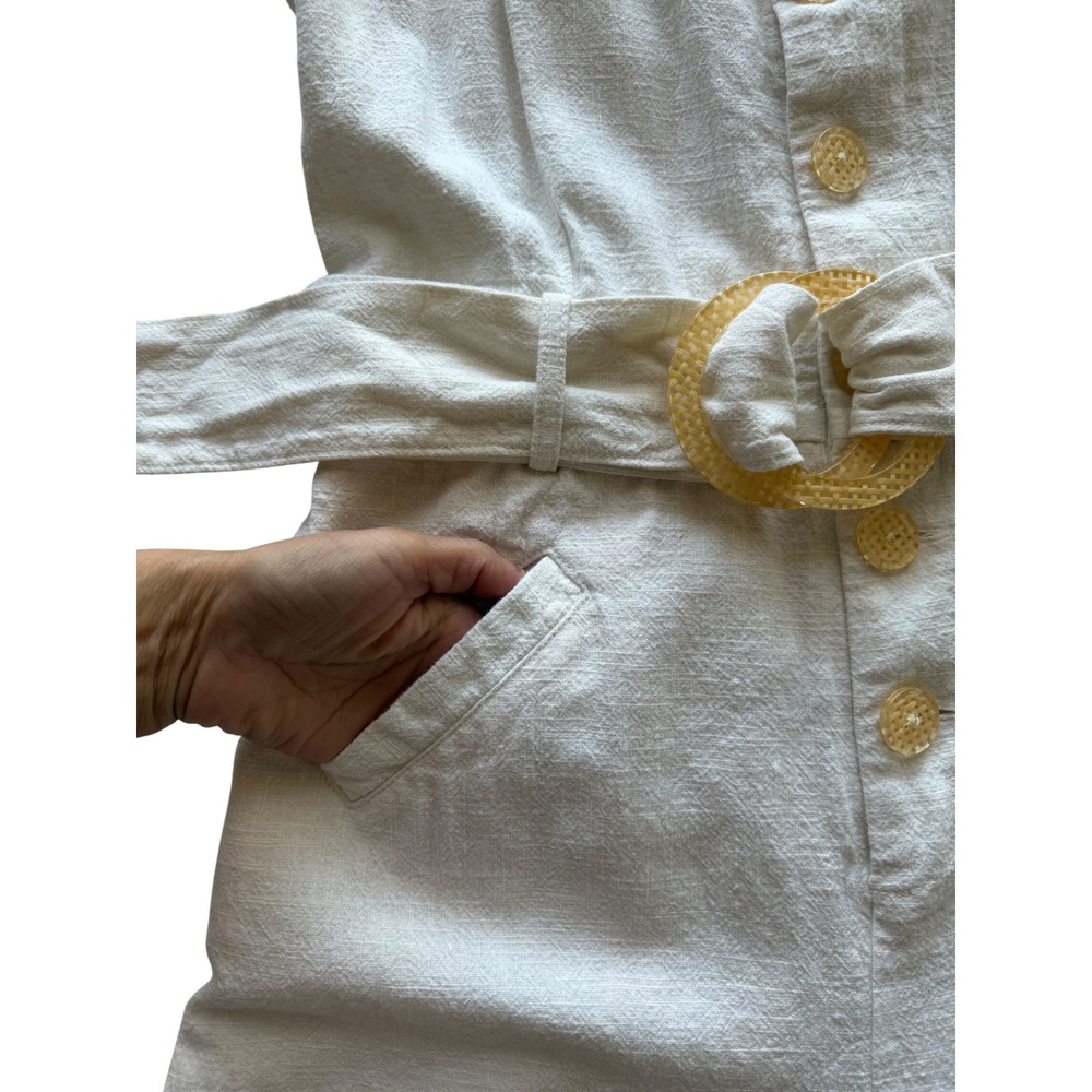Anthropologie Women's Cream Cape Cod Button Belted Wide Leg Jumpsuit Size 8 - Picture 6 of 16